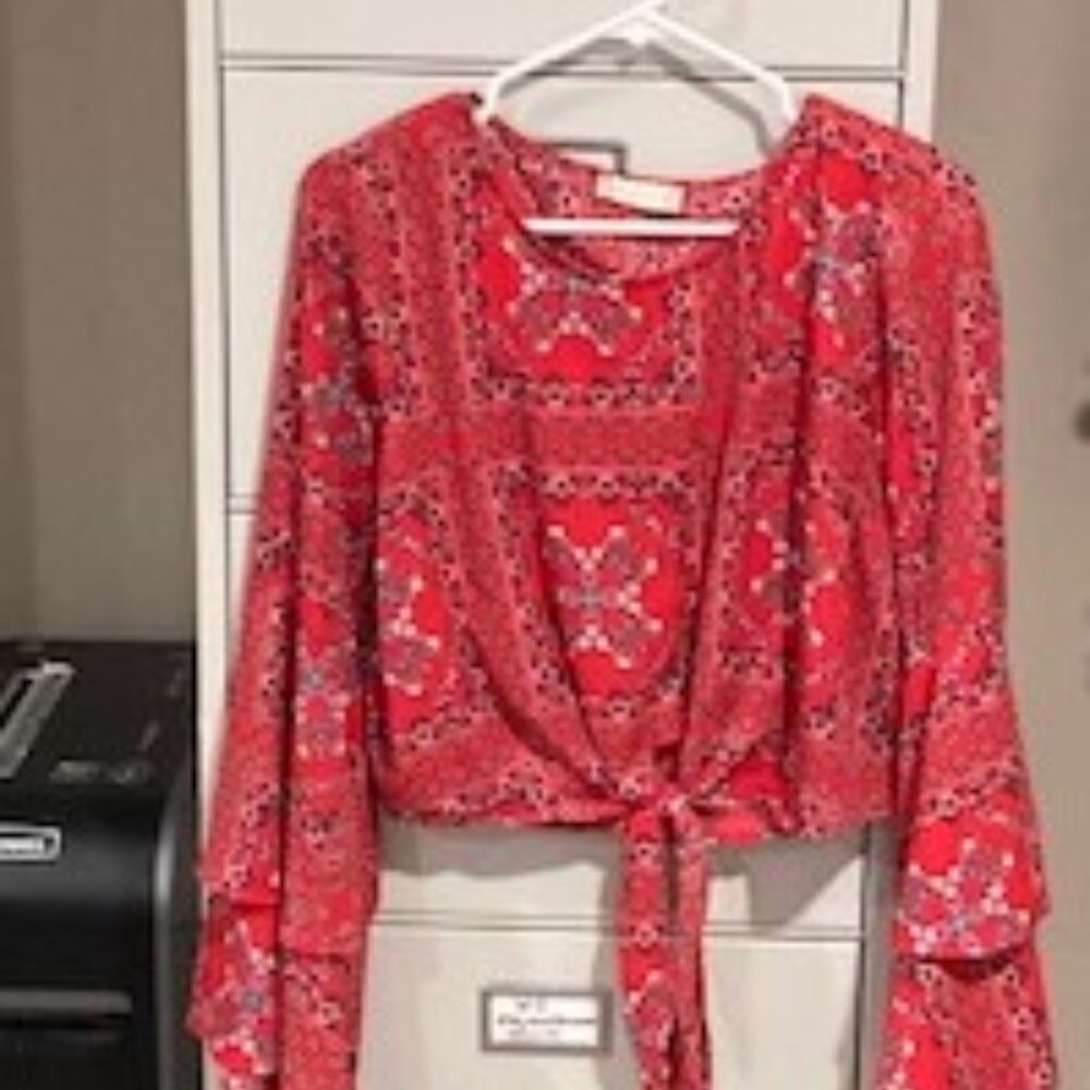 altar'd state -  Red, White & Blue - Floral Long Sleeve Top - Size Medium
